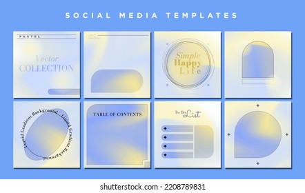 Set of Pastel Gradient Social Media Templates for digital advertising, marketing, content creation. Collection of modern minimal square card layouts. Trendy. Editable Vector Illustration. 