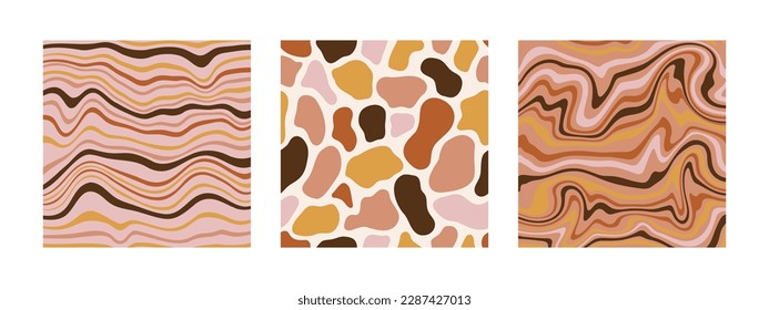 Set of Pastel Groovy Colorful Backgrounds Design. 