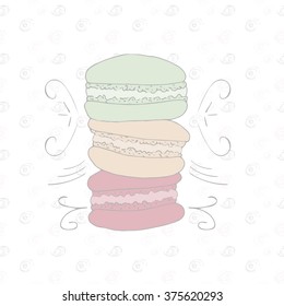 Set of pastel handdrawn doodle macaroon. French dessert. Vector illustration.
