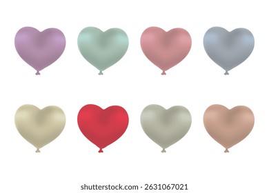 Set of pastel heart-shaped balloons in soft colors, perfect for romantic or wedding themed decorations.