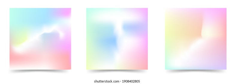 Set of pastel holographic backgrounds.Vector holographic background. Color gradient abstract background.