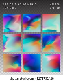 Set of pastel holographic textures for design. Holographic foil, iridescent paper abstract vector background.