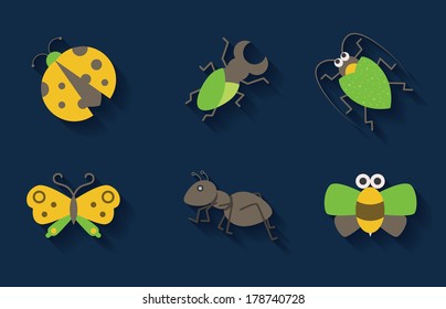 Set of pastel insect icons 