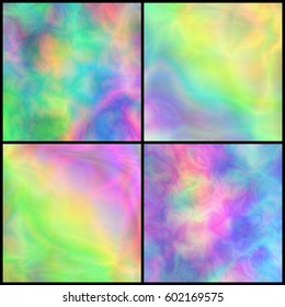 Set of Pastel Iridescent Backgrounds for Placard, Poster, Signboard. Collection of Textures with Holographic Effect. Multicolor Universal Abstraction.