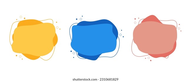 set of pastel orange blue red flat abstract blob element isolated on white background