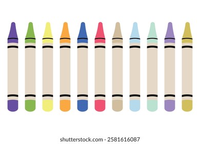 Set of pastel pencils, crayons. Wax paints for painting. Isolated vector illustration.