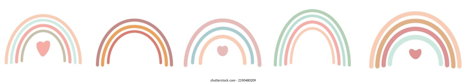 Set of pastel rainbows. Vector illustrations