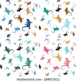 Set of pastel seamless patterns with lizards