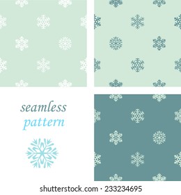Set of pastel  simple seamless blue winter pattern with snowflakes