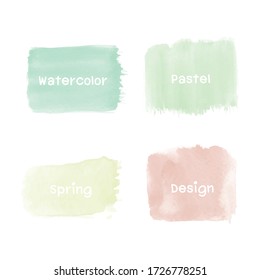 Set Pastel Spring Watercolor Vector Background. Set of Pastel watercolor stain. Watercolor texture with brush strokes.