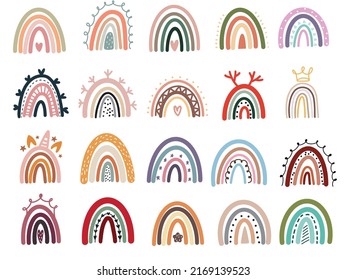 Set pastel stylish trendy rainbows. vector illustrations	