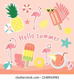 Set of pastel summer element sticker icons