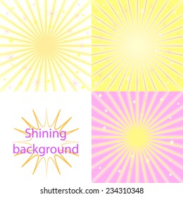 Set of pastel yellow and pink  shining backgrounds with sun rays 
