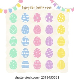 Set of Pastel-Colored and Colorful Easter Eggs

