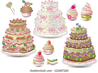 Set of Pastries on a White Background