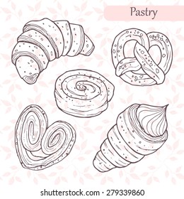 Set of pastry. Hand drawn vector illustration.