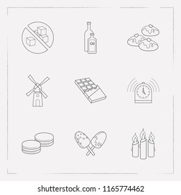 Set of pastry icons line style symbols with mill, candle, sugar free icons for your web mobile app logo design.