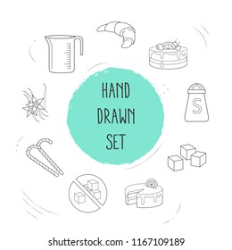 Set of pastry icons line style symbols with candy cane, cake topping, vanilla icons for your web mobile app logo design.