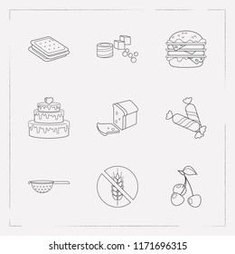 Set of pastry icons line style symbols with loaf, cracker, turkish delight and other icons for your web mobile app logo design.
