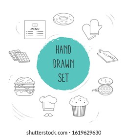 Set of pastry icons line style symbols with double burger, multibaker, waffle and other icons for your web mobile app logo design.