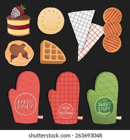 Set of pastry isolated over black background