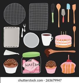 Set of pastry isolated over white background