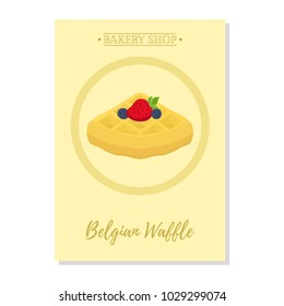 Set of pastry poster, banner for sale of belgian waffle. Promotion, advertising illustration. Made in cartoon flat style