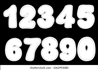 Set patch comic badges. Hand drawn vector cartoon funny pop art stickers. Modern doodle numbers. Isolated on black background. Vector illustration