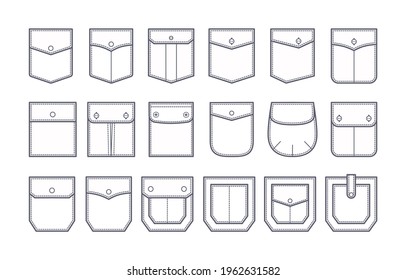 Set of patch pocket badges. Vector contour illustration.