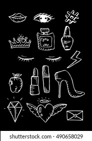  Set of  patches elements with lips, hearts, cute girl and other elements. 