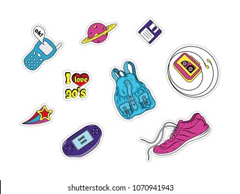 Set of patches with fashion badges retro style 80s,90s