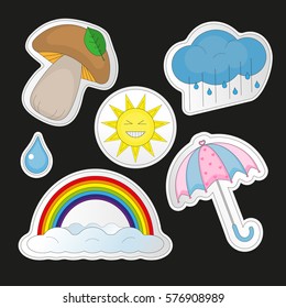 a set of patches on a black background