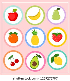 Set of patches or stickers cute cartoon fruit icons vector