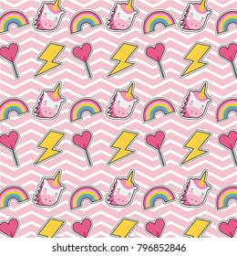 set of patches or stickers cute cartoon icons