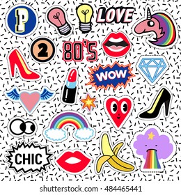 Set Of Patches And Stickers Pins Badges Pop Art Elements Diamond