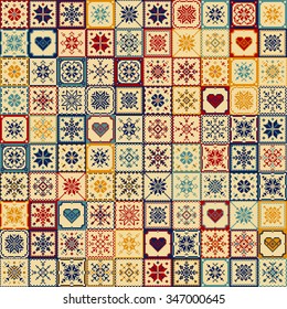 Set Patchwork Knitted with A New Year's Snowflake Motif. Christmas Background.