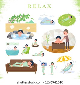A set of patient man about relaxing.There are actions such as vacation and stress relief.It's vector art so it's easy to edit.