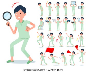 A set of patient man with digital equipment such as smartphones.There are actions that express emotions.It's vector art so it's easy to edit.