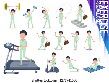 A set of patient man on exercise and sports.There are various actions to move the body healthy.It's vector art so it's easy to edit.