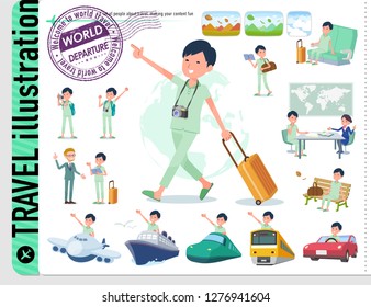 A set of patient man on travel.There are also vehicles such as boats and airplanes.It's vector art so it's easy to edit.