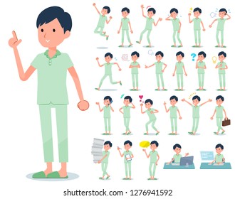 A set of patient man with who express various emotions.There are actions related to workplaces and personal computers.It's vector art so it's easy to edit.