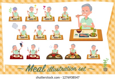 A set of patient old man about meals.Japanese and Chinese cuisine, Western style dishes and so on.It's vector art so it's easy to edit.
