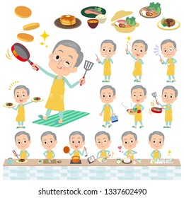 A set of patient old man about cooking.There are actions that are cooking in various ways in the kitchen.It's vector art so it's easy to edit.
