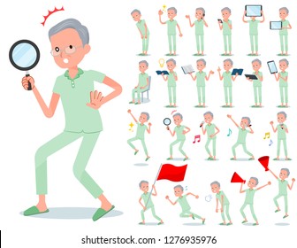 A set of patient old man with digital equipment such as smartphones.There are actions that express emotions.It's vector art so it's easy to edit.