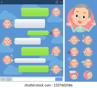 A set of patient old man with expresses various emotions on the SMS screen.There are variations of emotions such as joy and sadness.It's vector art so it's easy to edit.
