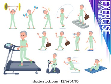 A set of patient old man on exercise and sports.There are various actions to move the body healthy.It's vector art so it's easy to edit.