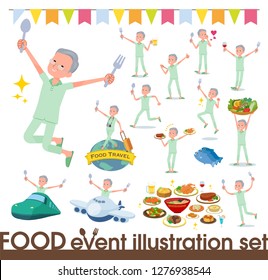 A set of patient old man on food events.There are actions that have a fork and a spoon and are having fun.It's vector art so it's easy to edit.