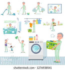 A set of patient old man related to housekeeping such as cleaning and laundry.There are various actions such as child rearing.It's vector art so it's easy to edit.