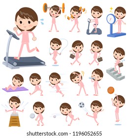 A set of Patient women on exercise and sports.There are various actions to move the body healthy.It's vector art so it's easy to edit.