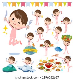 A set of Patient women on food events.There are actions that have a fork and a spoon and are having fun.It's vector art so it's easy to edit.